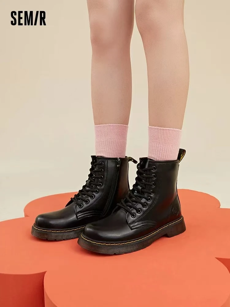 Semir马丁靴女款2024春秋百搭厚底增高显瘦靴子英伦风短靴6037
