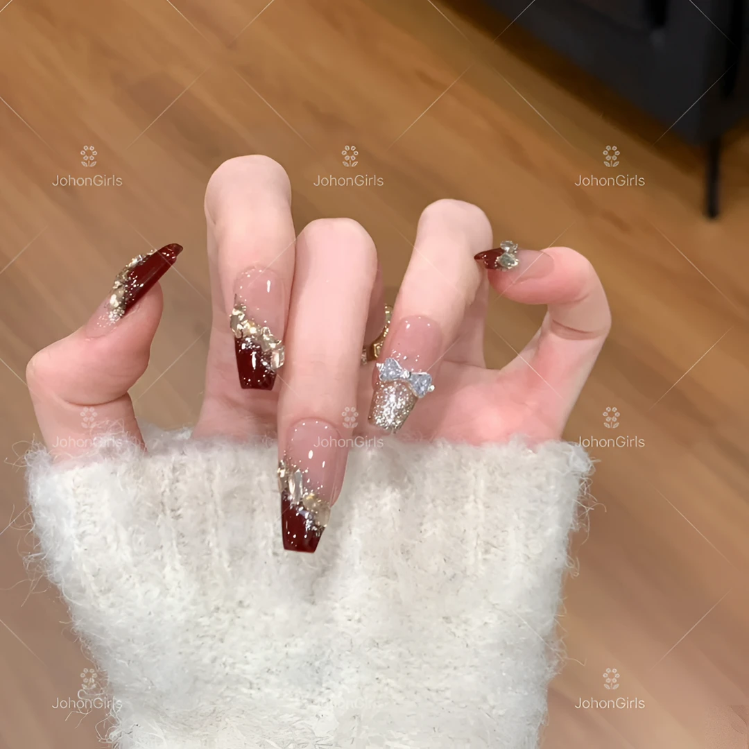 JohonGirls'/琴岛小嫚【巴黎幽梦】高级感显白香槟钻纯手工穿戴甲片