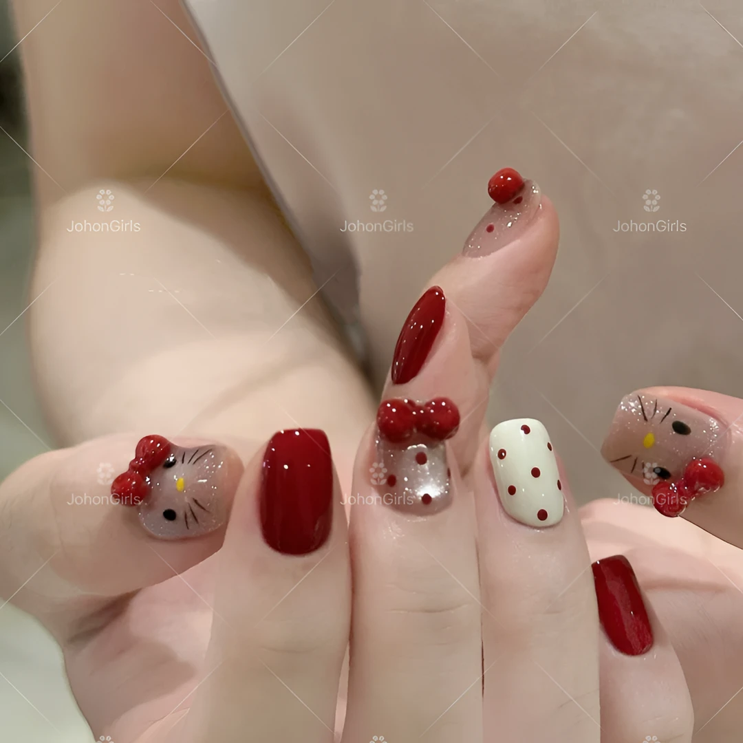 JohonGirls'/琴岛小嫚【Hello Kitty】春夏百搭显白美甲手工穿戴甲
