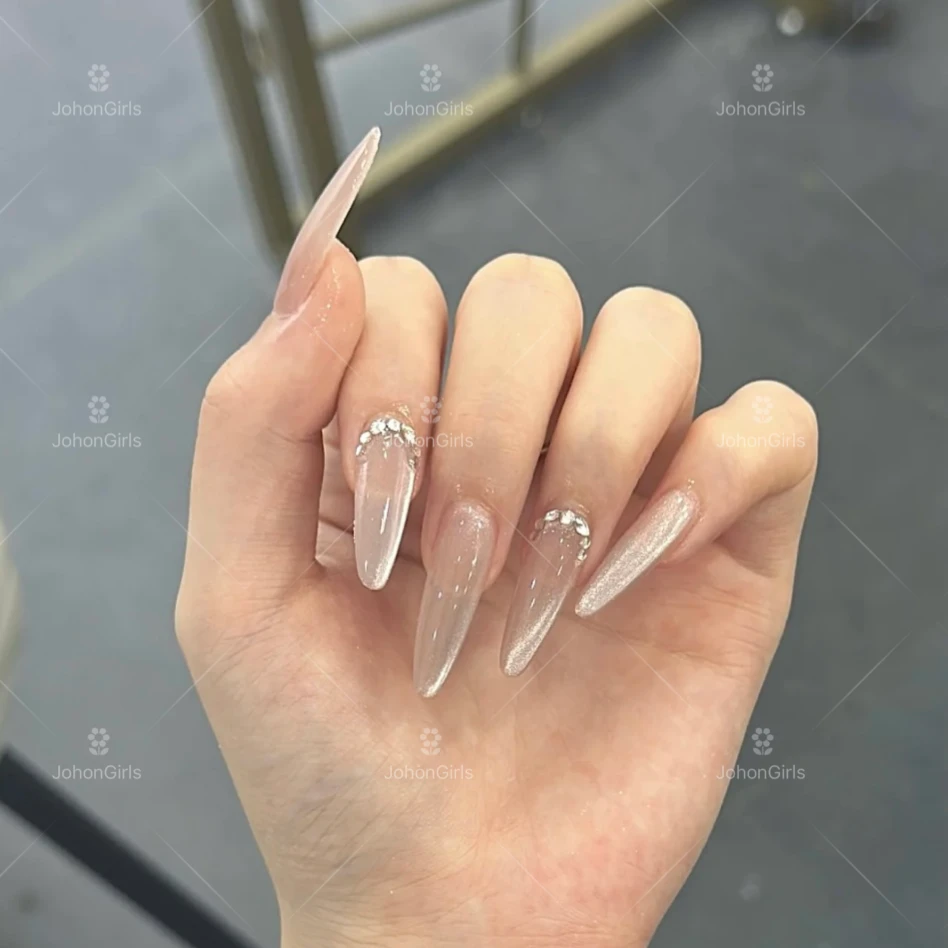 JohonGirls'/琴岛小嫚【月色星空】高级感银色猫眼玻璃珠手工穿戴甲