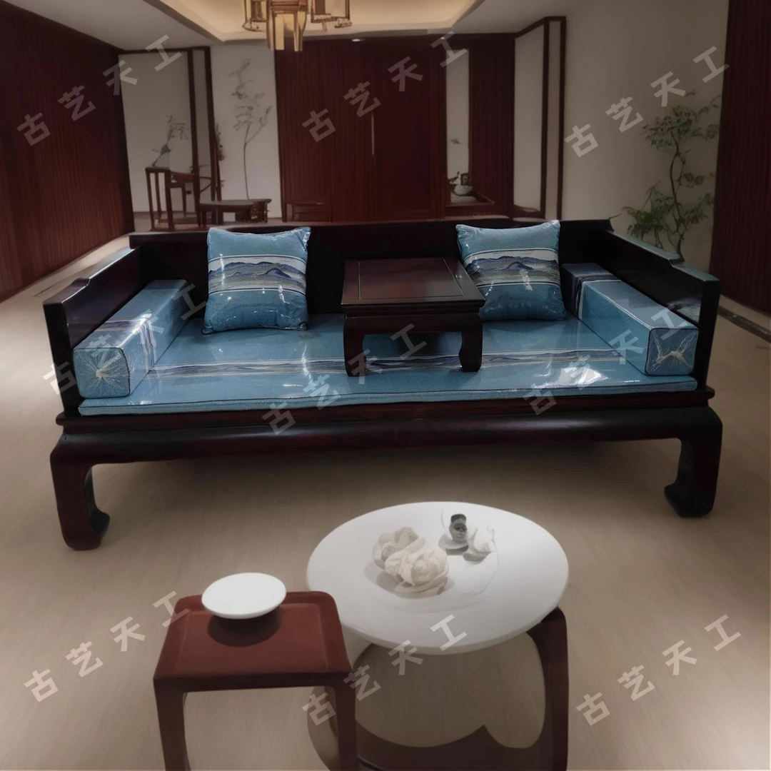 新中式北方老榆木厚板素面罗汉床明清古典两用床小户型客厅沙发