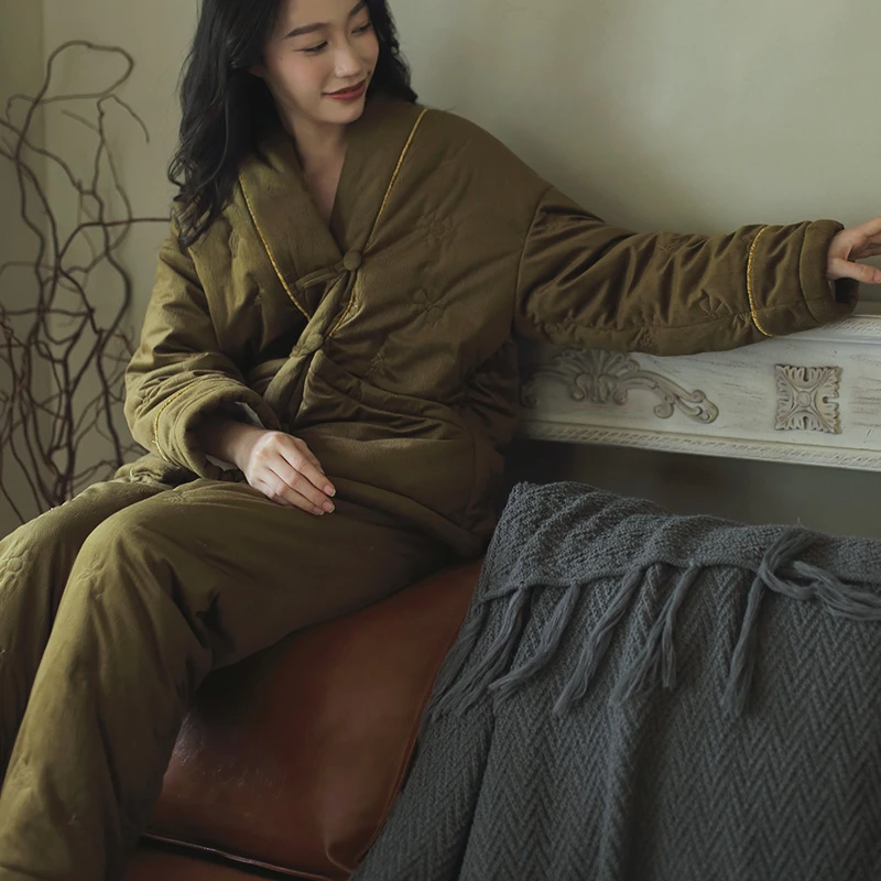 【花晨月夕】新中式睡衣女款冬季加厚国风家居服套装可外穿23154