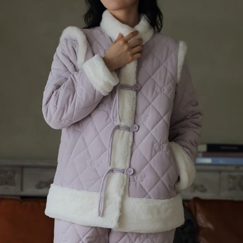 【楚楚动人】冬季简约甜美加厚夹棉保暖可外穿家居服套装25006