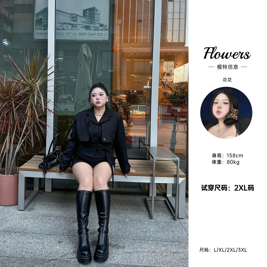 全球花【粗腿救星】胖mm大码长筒靴秋冬厚底弹力大筒围高筒骑士靴