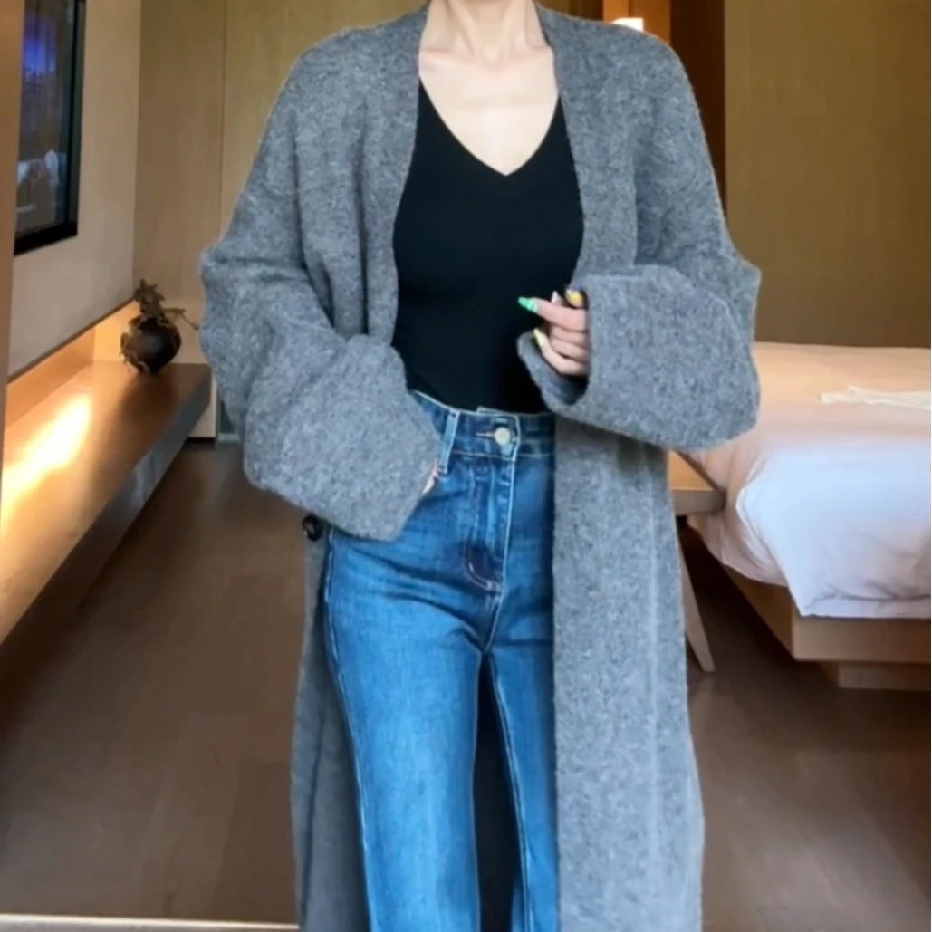 【Glozzzz】松弛感长款毛衣开衫北极绒慵懒风针织长袖外套829-3