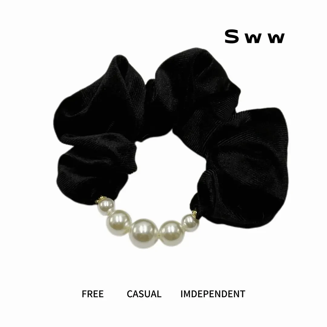 SWW珠珠丝绒拼接发圈褶皱大肠发圈高弹力耐用发圈