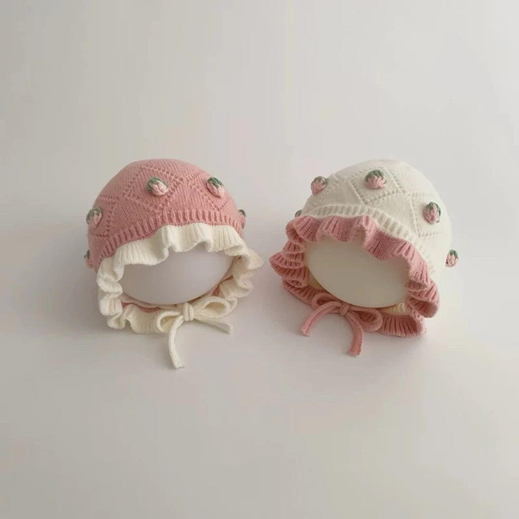 婴儿帽子秋冬季保暖毛线帽防风护耳针织帽女宝宝小月龄可爱公主帽