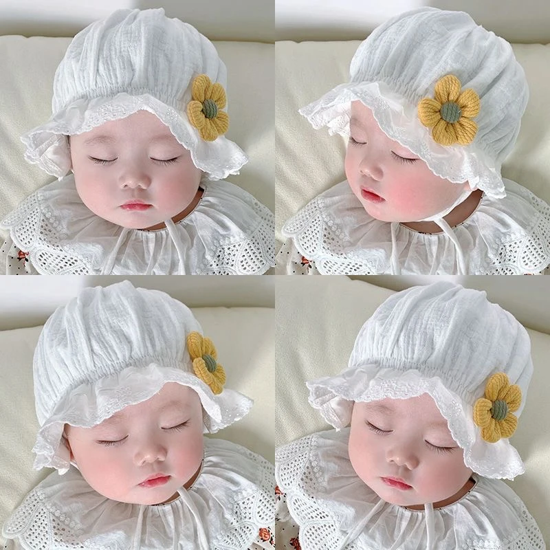 婴幼儿公主蕾丝春夏季宝宝薄款套头宫廷帽男女新生儿防晒遮阳帽子