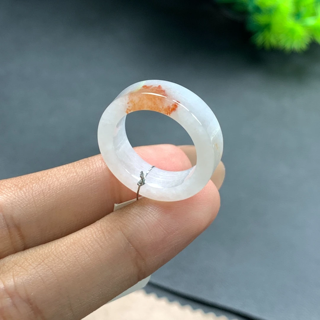 天然缅甸翡翠A货 12号圈口 方戒飘洒金翡翠指环戒圈