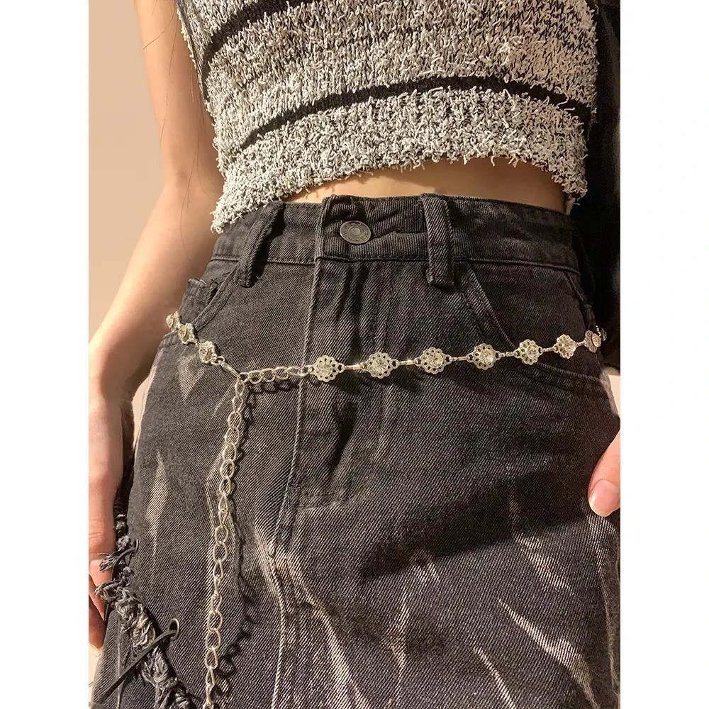 花朵腰链配裙子高级感y2k辣妹金属细腰带显瘦牛仔裤装饰链条皮带