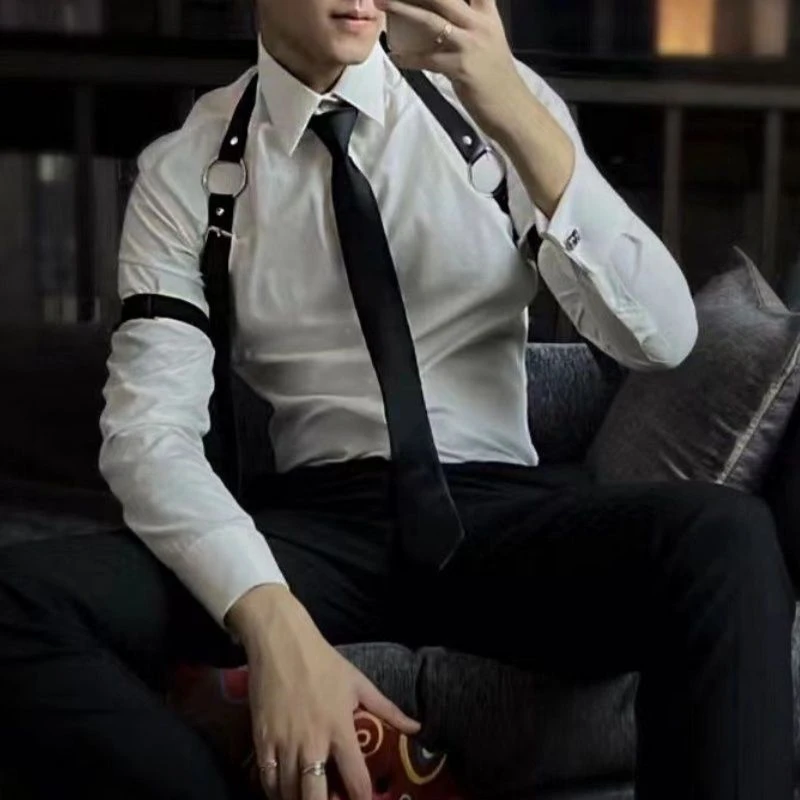 时尚束背带男士腰带个性休闲气质潮流朋克嘻哈皮带腰链搭配白衬衫