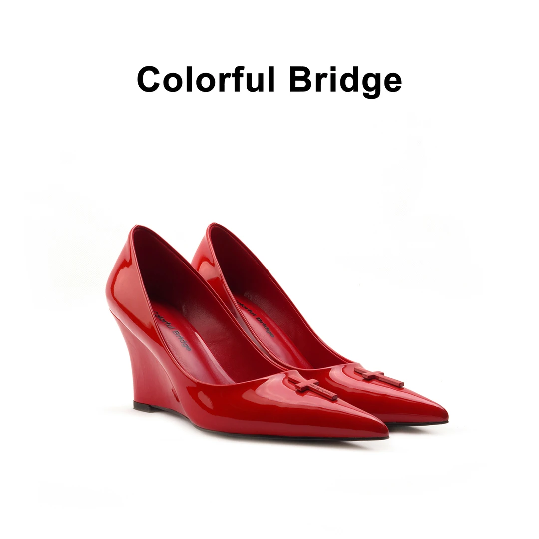 Colorful Bridge丨Crucifix十字架系列 红色坡跟高跟鞋女士单鞋