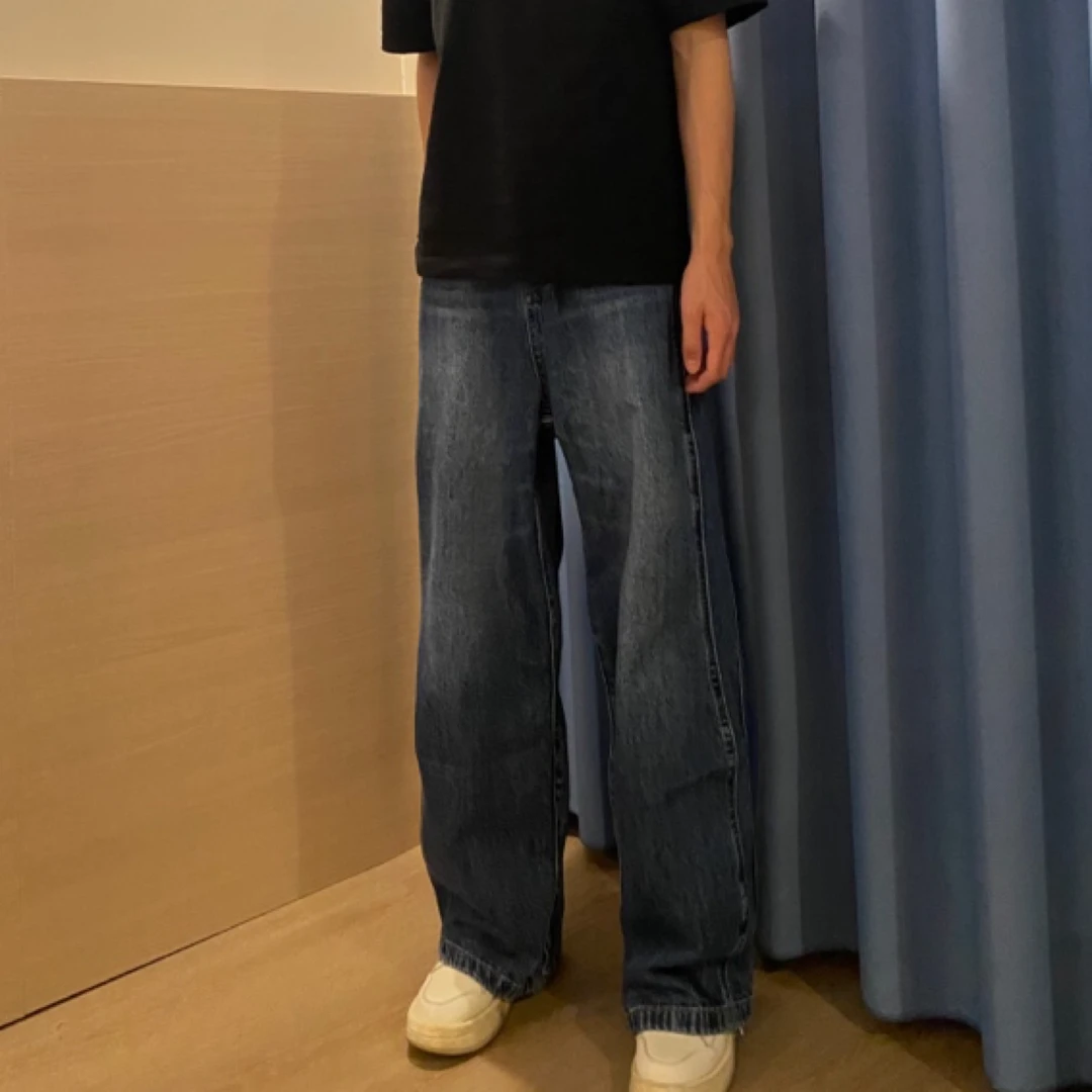 美式牛仔宽松水洗复古高街牛仔裤男款潮牌炸街百搭cleamfit裤子