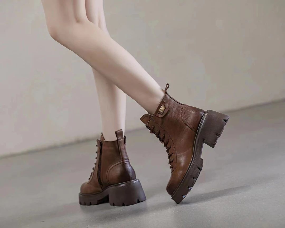 七喜鸟冬季方根加绒马丁靴636-90