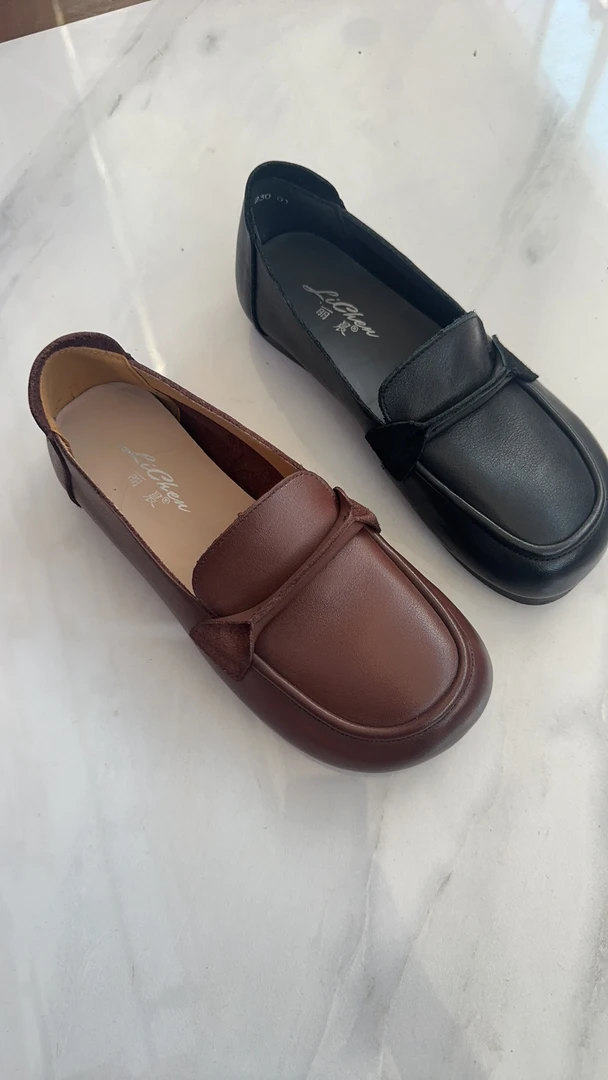 2023新款时尚舒适休闲百搭乐福鞋3503单鞋圆头妈妈鞋平跟软底女士