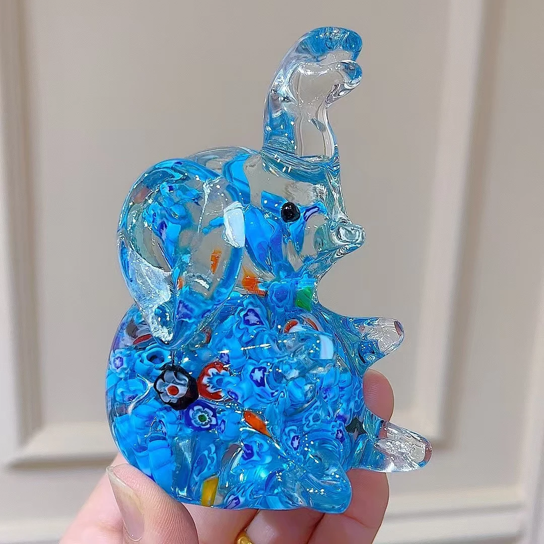 蓝色透明拉花 大象摆件