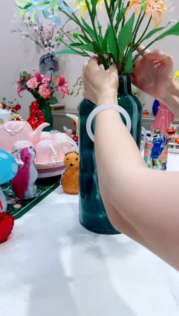 【闪购商品】琉璃手工艺品4只彩色春兰花 不含花瓶