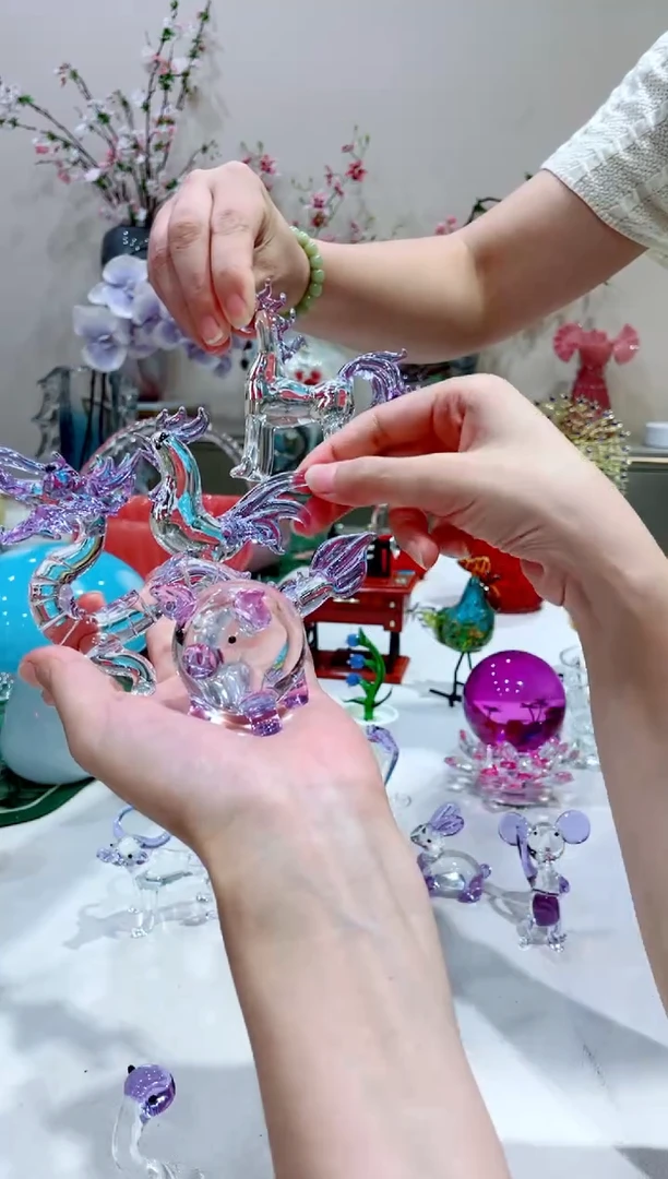 【闪购商品】琉璃手工艺品紫色 龙+猪+鸡+马