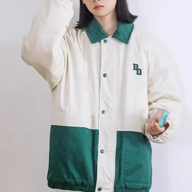 拼色保暖翻领工装棉服冬季休闲宽松外套夹克