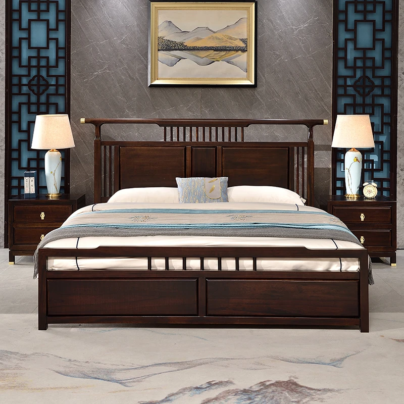 新中式南美黑檀木1.8米全实木双人床主卧轻奢气压储物婚床1.5米床