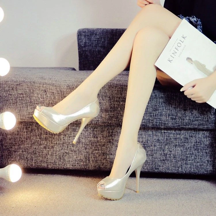 韩版水钻超高跟鞋鱼嘴浅口细跟单鞋防滑底防水台女鞋7307浅口百搭