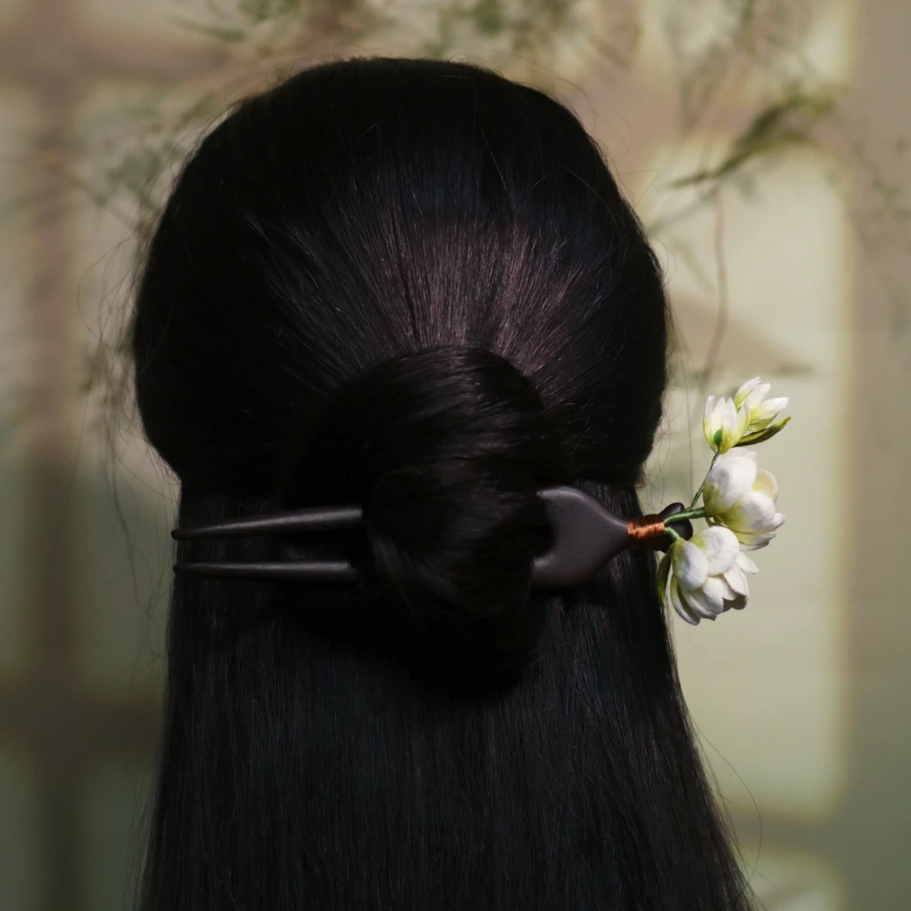 隐木【小茉莉】手工绒花工艺茉莉钗家居饰品东方美学