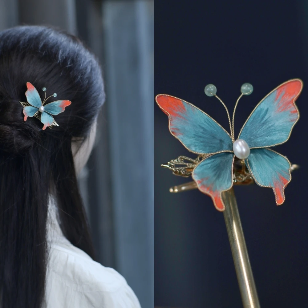 隐木【万物有灵且美】非遗桑蚕丝绒花掐丝蝴蝶自在灵动古风百搭