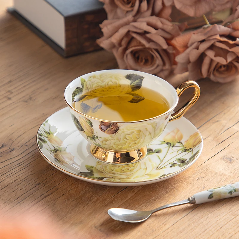 高端精致咖啡杯骨瓷欧式小奢华茶杯套装陶瓷水杯手绘家用复古杯子