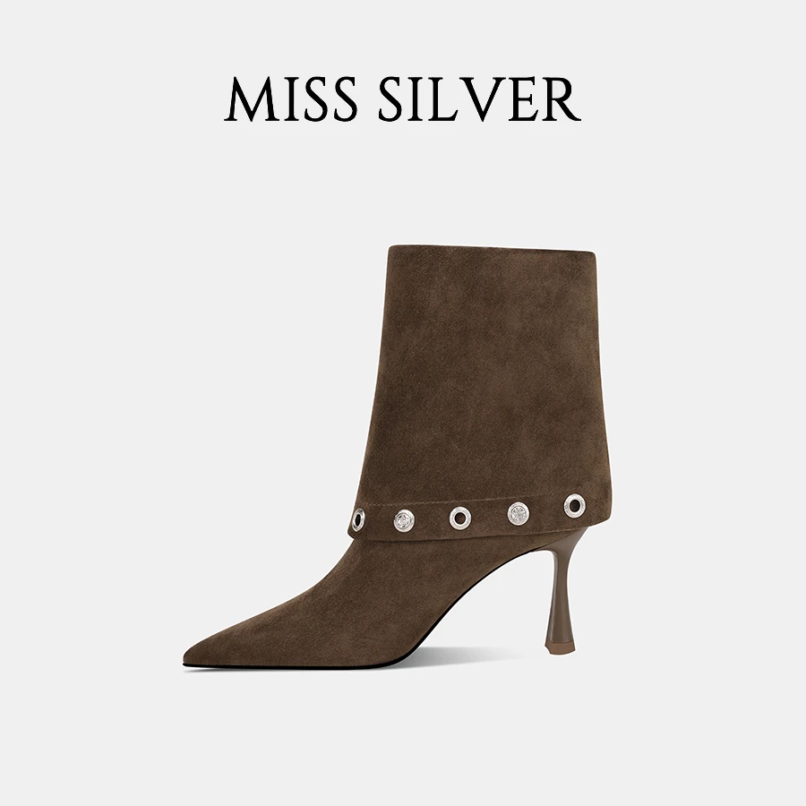 MISSSILVER真皮百搭细跟短靴女短靴2024年新款潮流时尚百搭小短靴