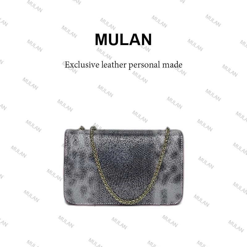 【沐澜】2024夏季新款手工真皮高定女包7055银粉气质轻奢时尚女士