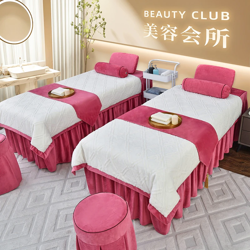 加厚加绒美容床罩四件套 秋冬款A类泡泡绒 可定制尺寸