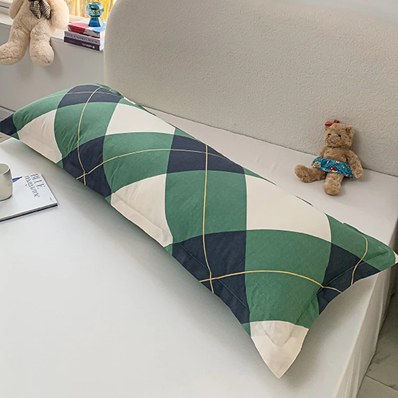 全棉双人长枕套纯棉长款1.2m1.5米1.8米情侣双人枕头带枕套枕头套