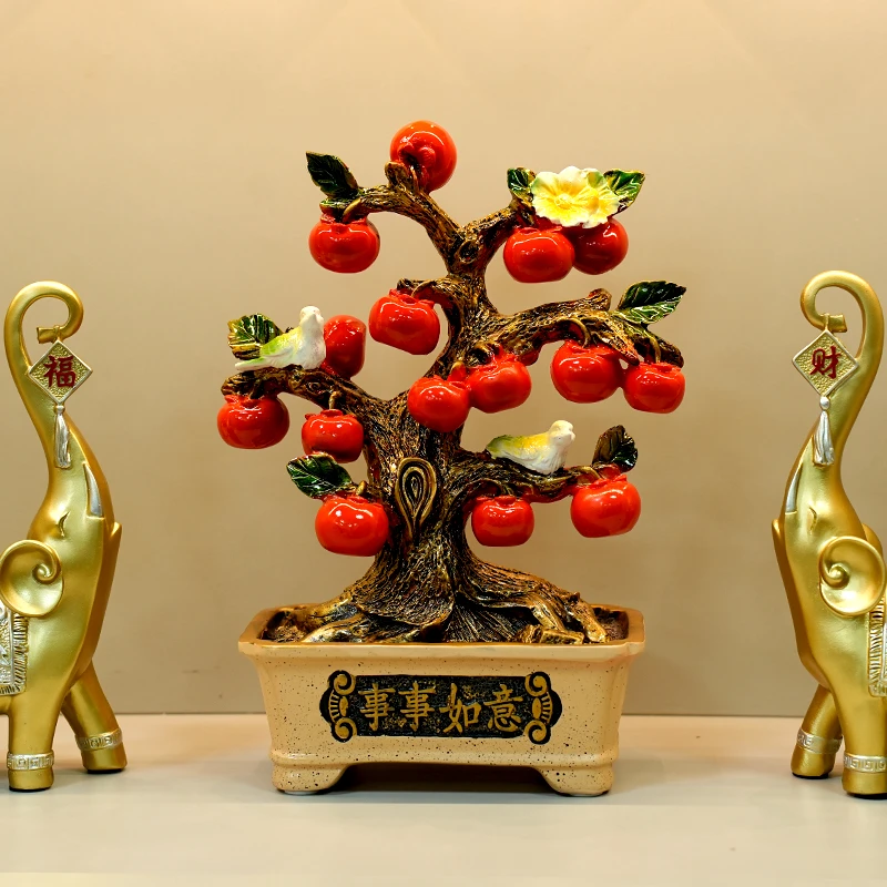 柿柿事事如意发财树摆件葫芦客厅玄关酒柜装饰品搬家乔迁新居礼物