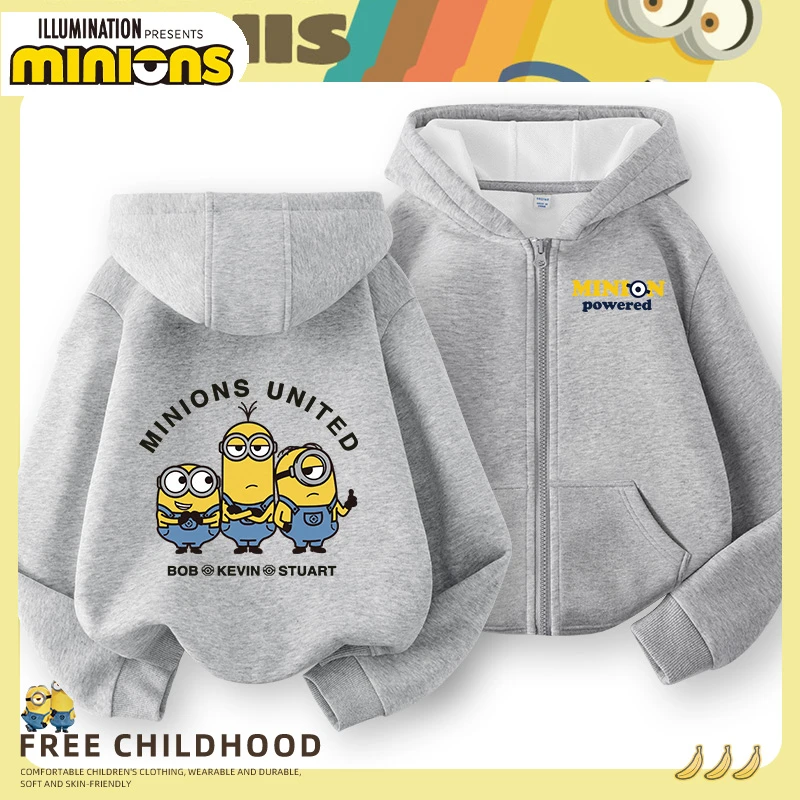 小黄人童装男童外套春秋款儿童帅气时髦卫衣大童卡通印花连帽开衫