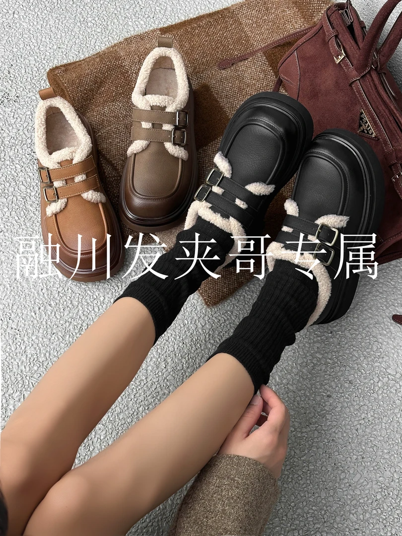 （富士山下）2024新款保底双排扣加绒保暖毛毛乐福小皮鞋D-52A05-3