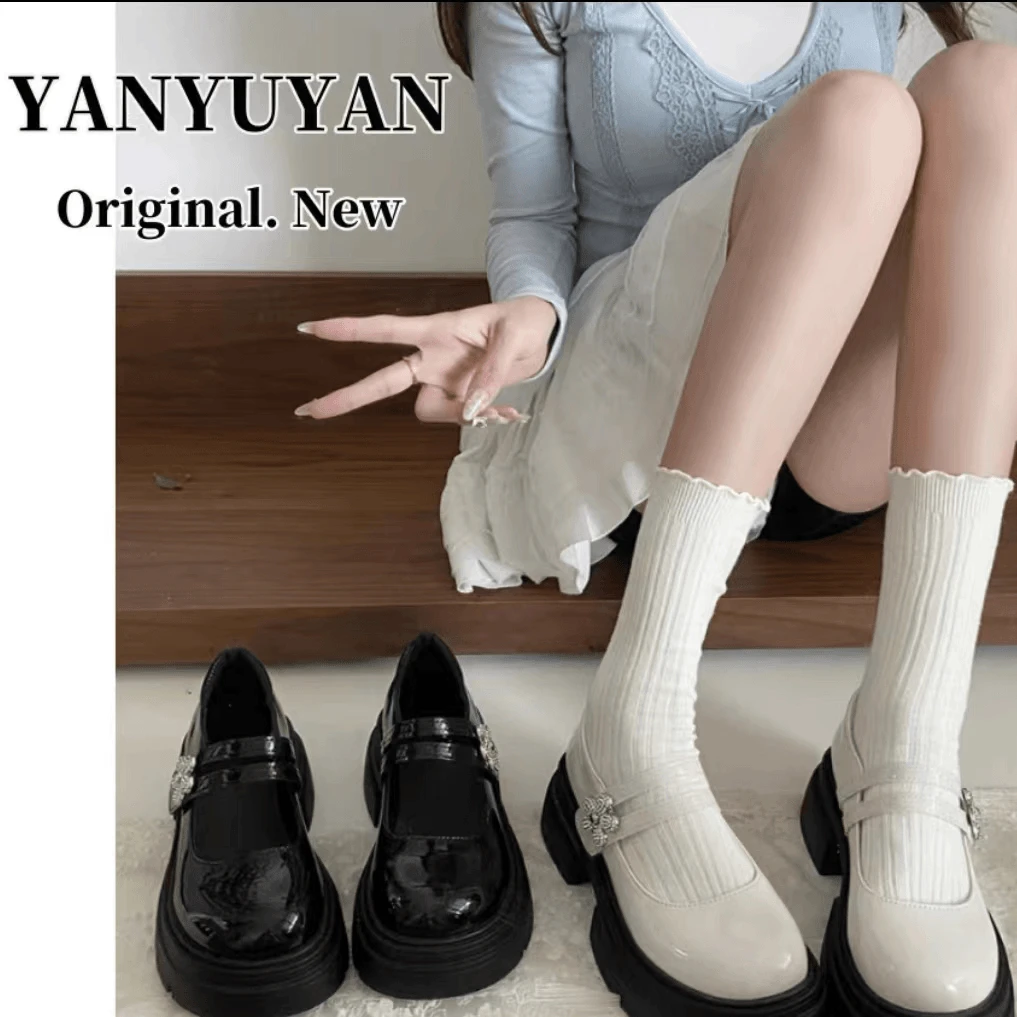 2025新款日系圆头白色复古一字甜酷学院小皮鞋厚底玛丽珍鞋907-1L