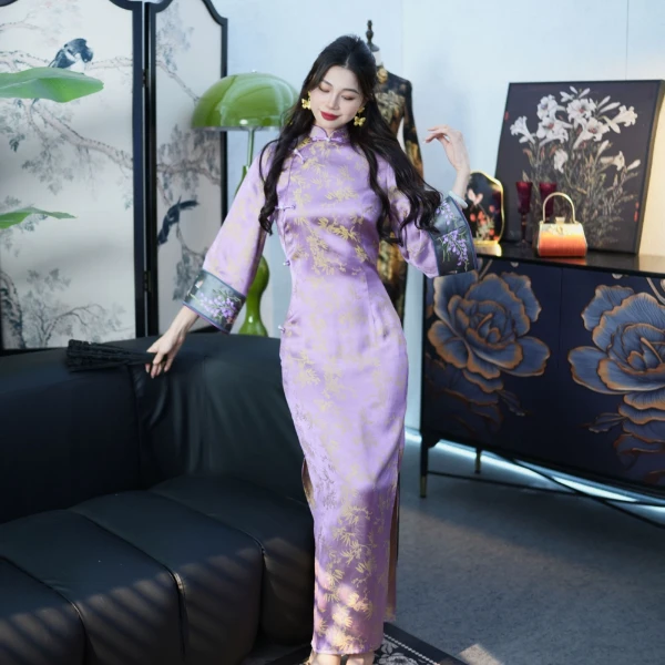 【尔尔古典美学】复古新中式旗袍【紫黛】春夏修身中国风旗袍显瘦