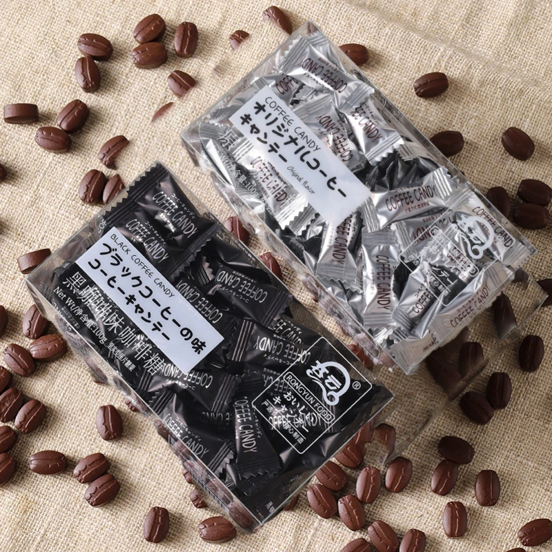即食咖啡豆糖盒装优质原味黑咖啡混合可嚼网红休闲咖啡糖100g浓郁
