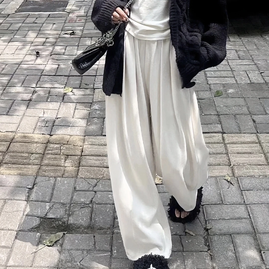 高品质慵懒风针织山本裤女新款高腰垂感显瘦阔腿裤宽松直筒