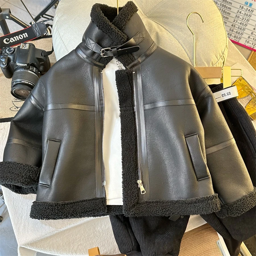 儿童机车皮衣新款加绒加厚冬款宝宝帅气复古蛋白超软皮PU皮衣