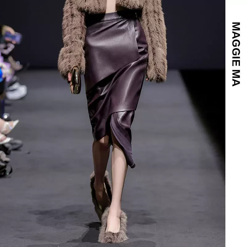 「琥珀流光」MAGGIE MA紫红韵味高贵优雅从容包臀半裙738B