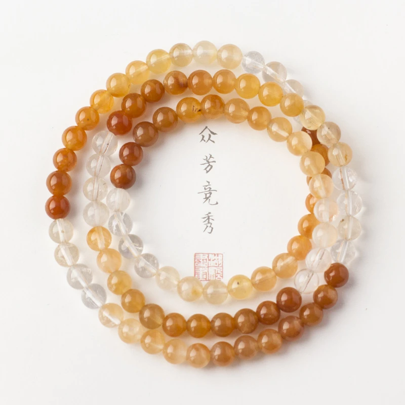 【木槿槿】天然水晶红兔毛渐变手链女款多圈时尚百搭素圈手串CC1294