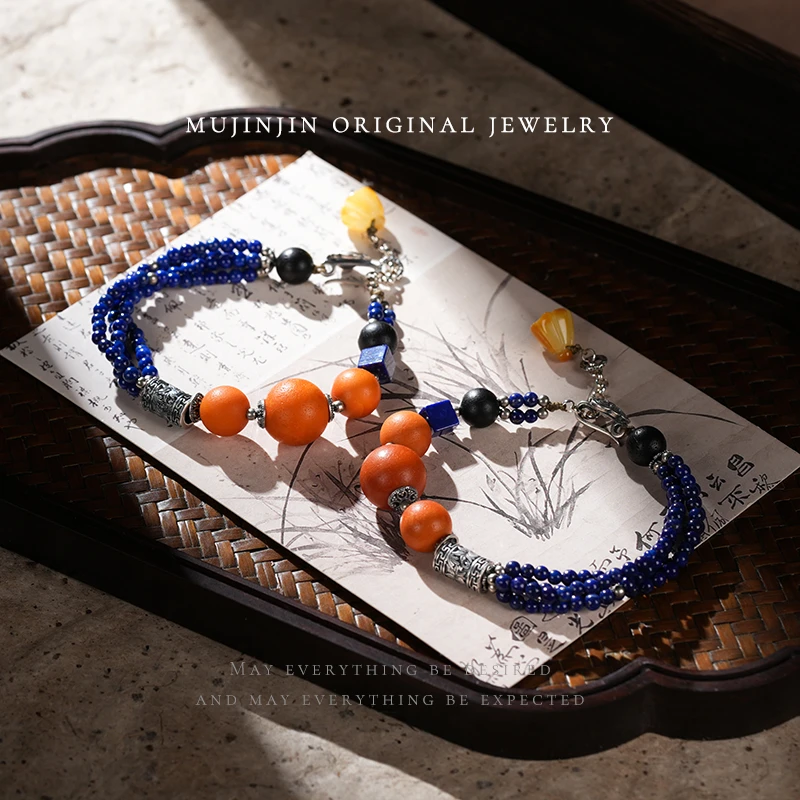 【木槿槿】天然青金石蜜蜡手链女款手饰品多样性发一