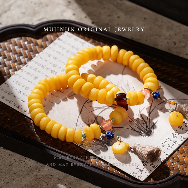 【木槿槿】天然蜜蜡手串男女款国风时尚算盘珠手链多样性发一