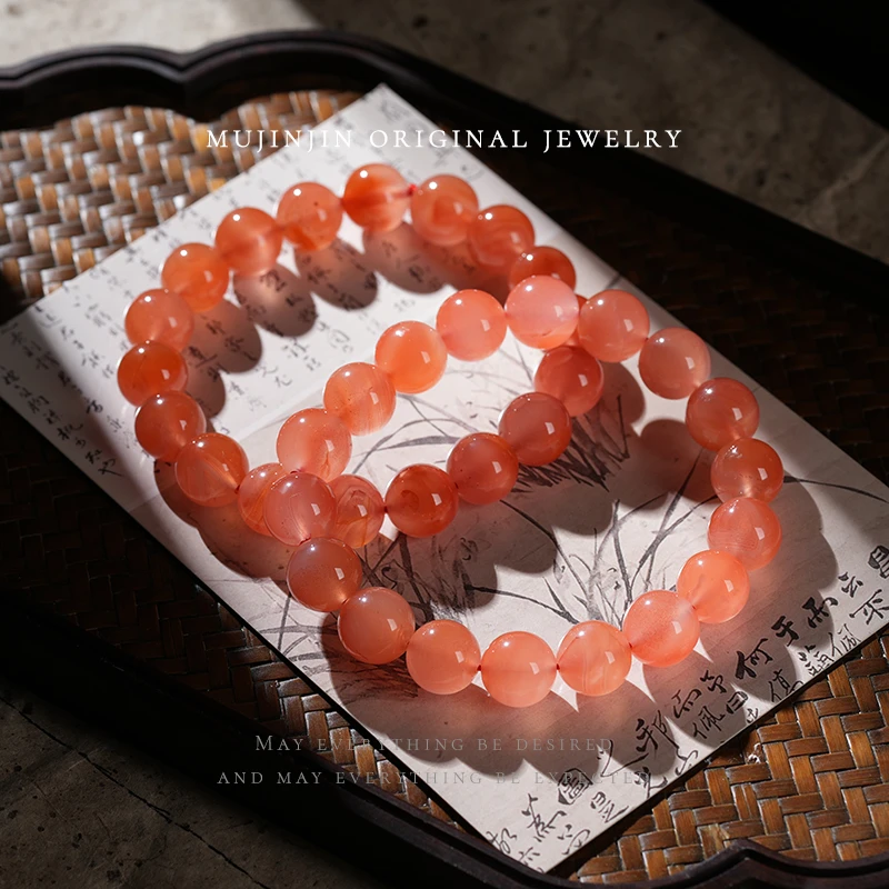 【木槿槿】天然南红玛瑙手串女款约11m串珠手链多样性发一