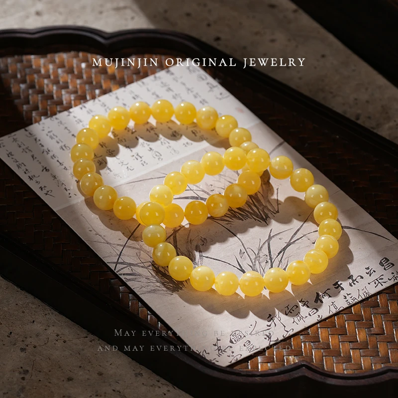 【木槿槿】天然白花蜜蜡手串女款约8m时尚手链小众首饰多样性发一