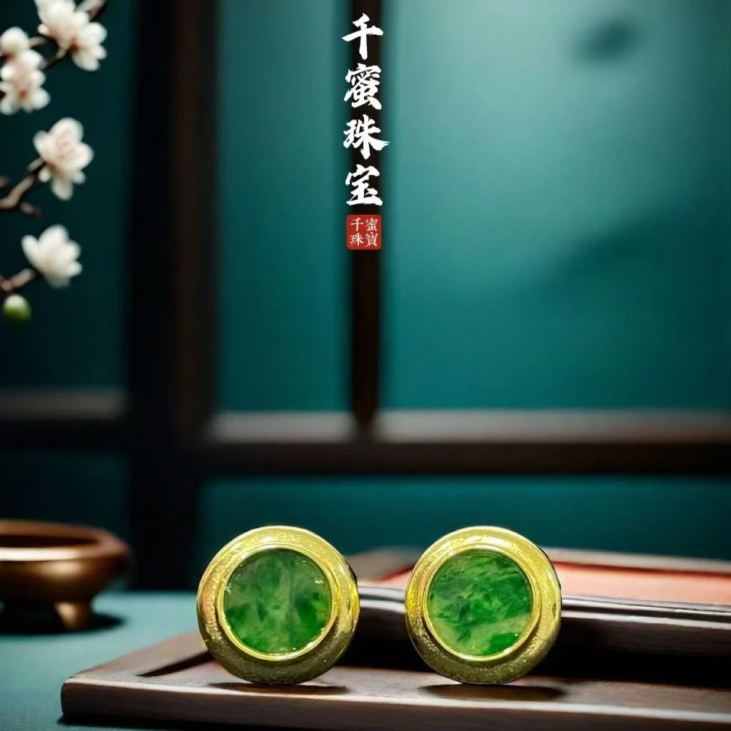 天然缅甸A货翡翠耳钉国风简约设计款复古经典