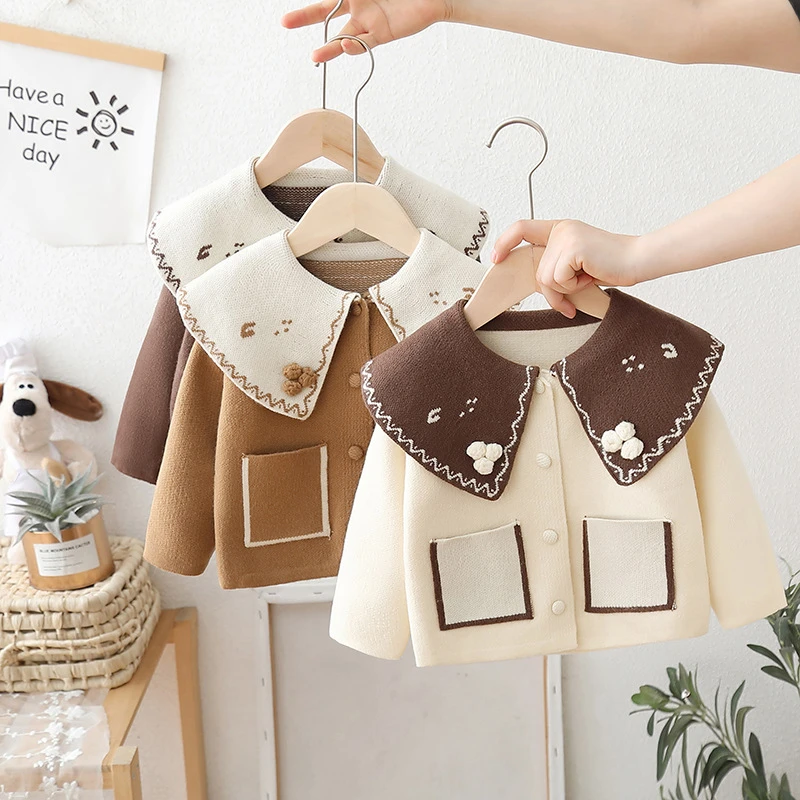 小五班毛衣女童针织开衫小童秋装外搭2024新款韩系洋气儿童外套潮