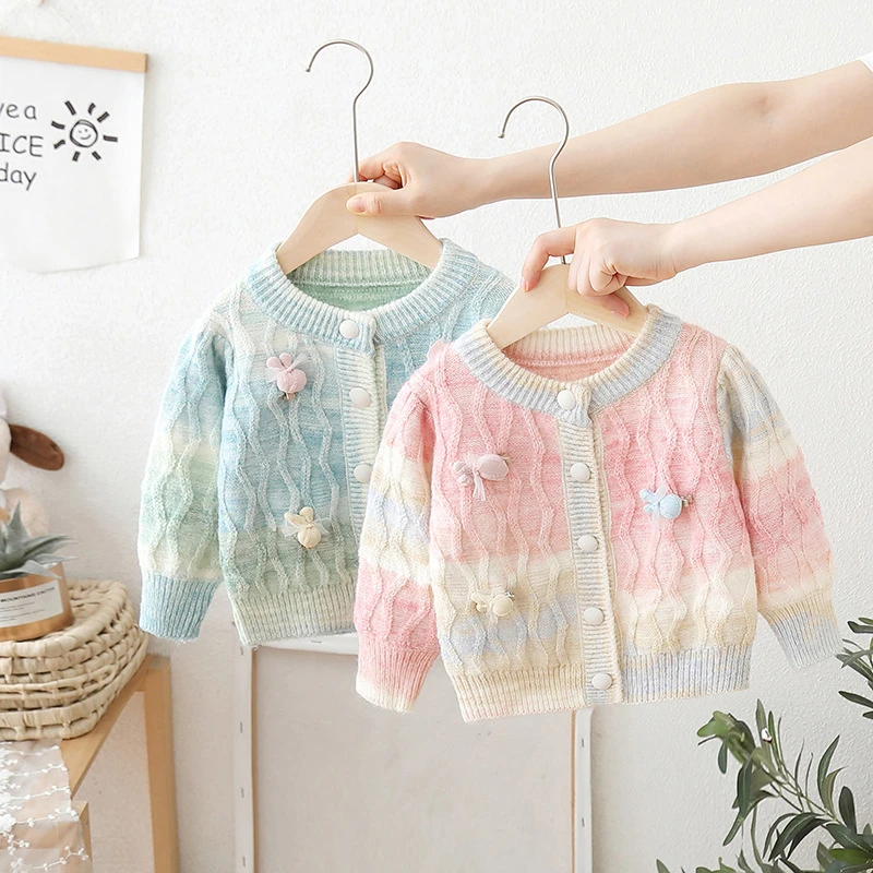 女童毛衣开衫小香风洋气时髦女宝宝秋装外搭2024新款儿童针织外套