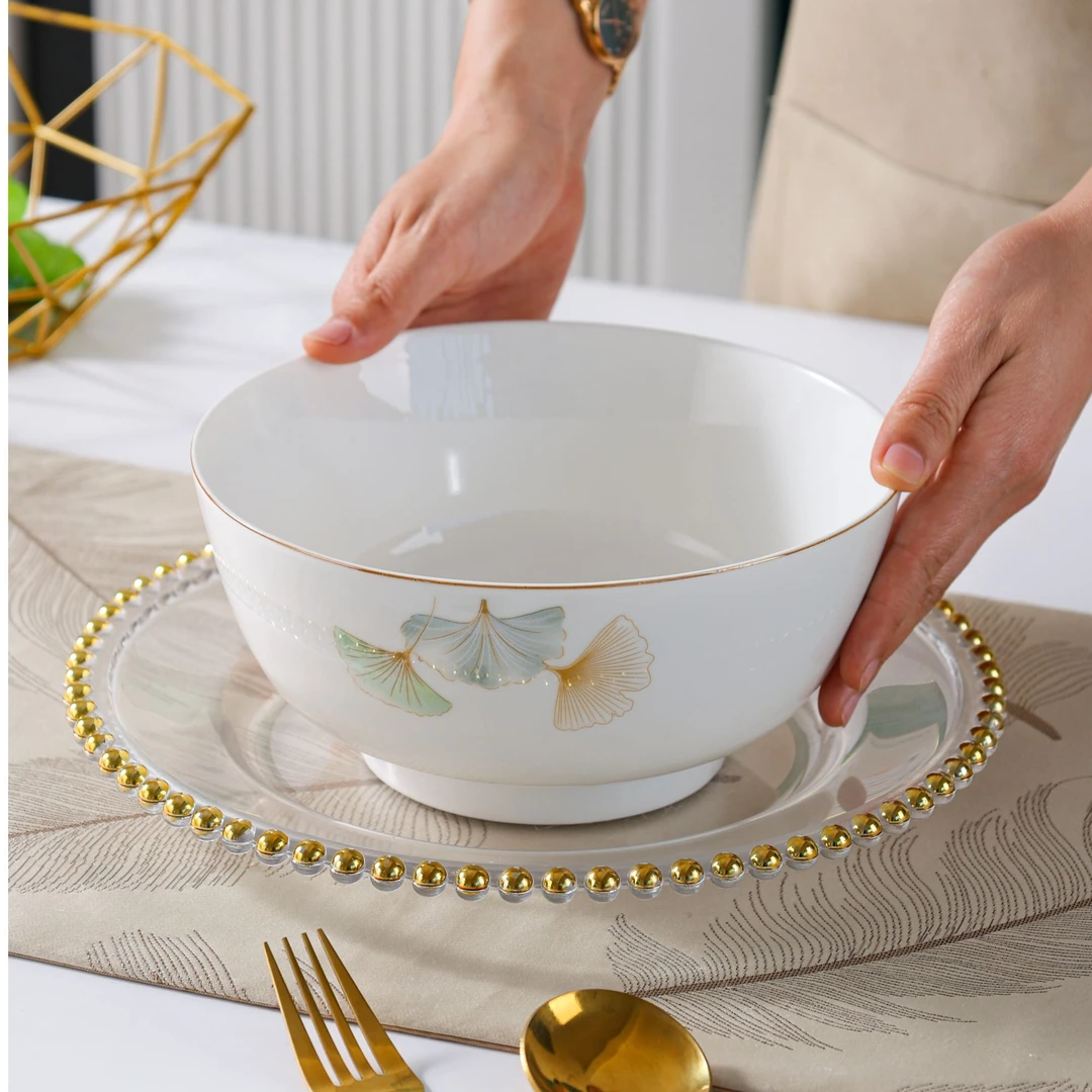 【银杏时光】8英寸汤碗2只装家用陶瓷餐具高颜值新款高档大号汤碗